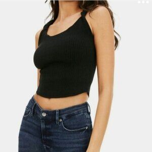 Good American Black Rib Knit Twisted Strap Cotton Blend Crop Top  2x/3x NWT
